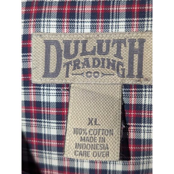 Duluth Trading Co. Mens XL Red White Plaid Shirt Trim Fit Collar Long Sleeves - Picture 3 of 12